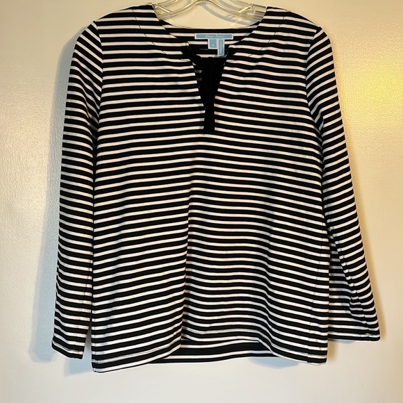 Draper James Rayon Blend Black and White Stripe Tie front Top Size Small - Picture 3 of 6